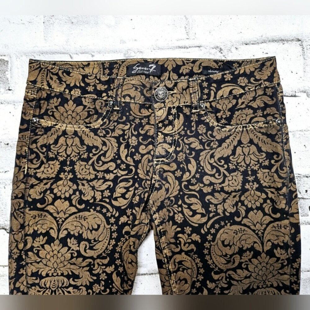 Seven7 Paisley Print Skinny Jeans Womens 6 Black Brown Stretch Mid Rise - Picture 4 of 10